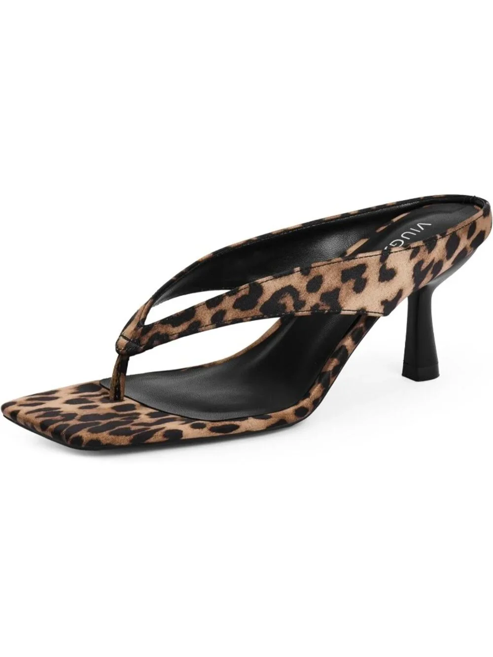 Women’s Leopard Kitten Heels Flip Flop Slip On Square Open Toe Low Heel Thong